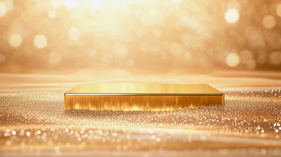 Golden Rectangular Pedestal On Glittering Surface