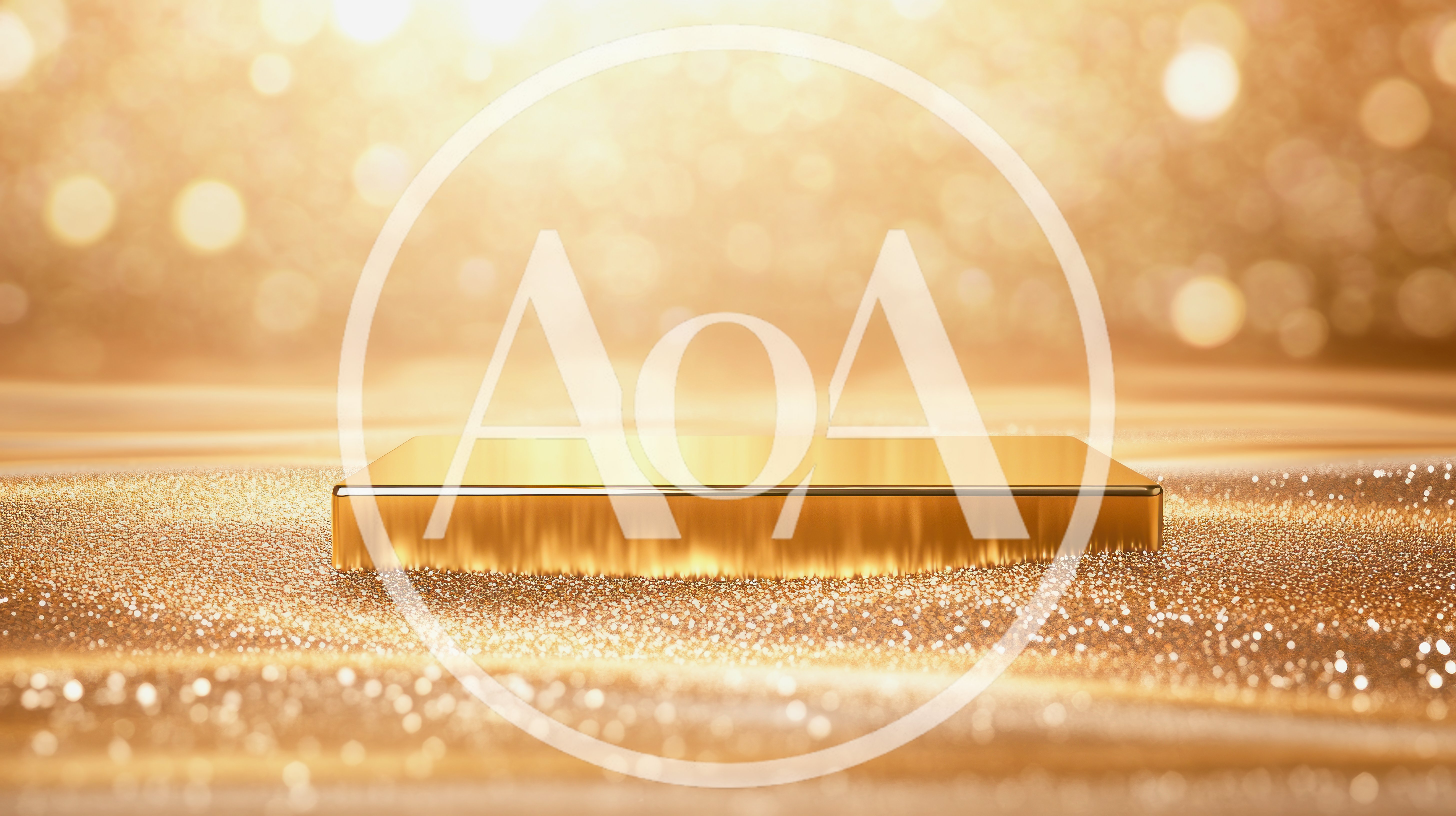 Golden Rectangular Pedestal On Glittering Surface