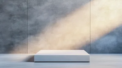 Minimalist White Product Display Pedestal Against Concrete Wall