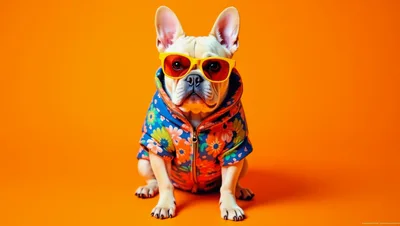 French Bulldog Wearing Floral Hoodie And Sunglasses