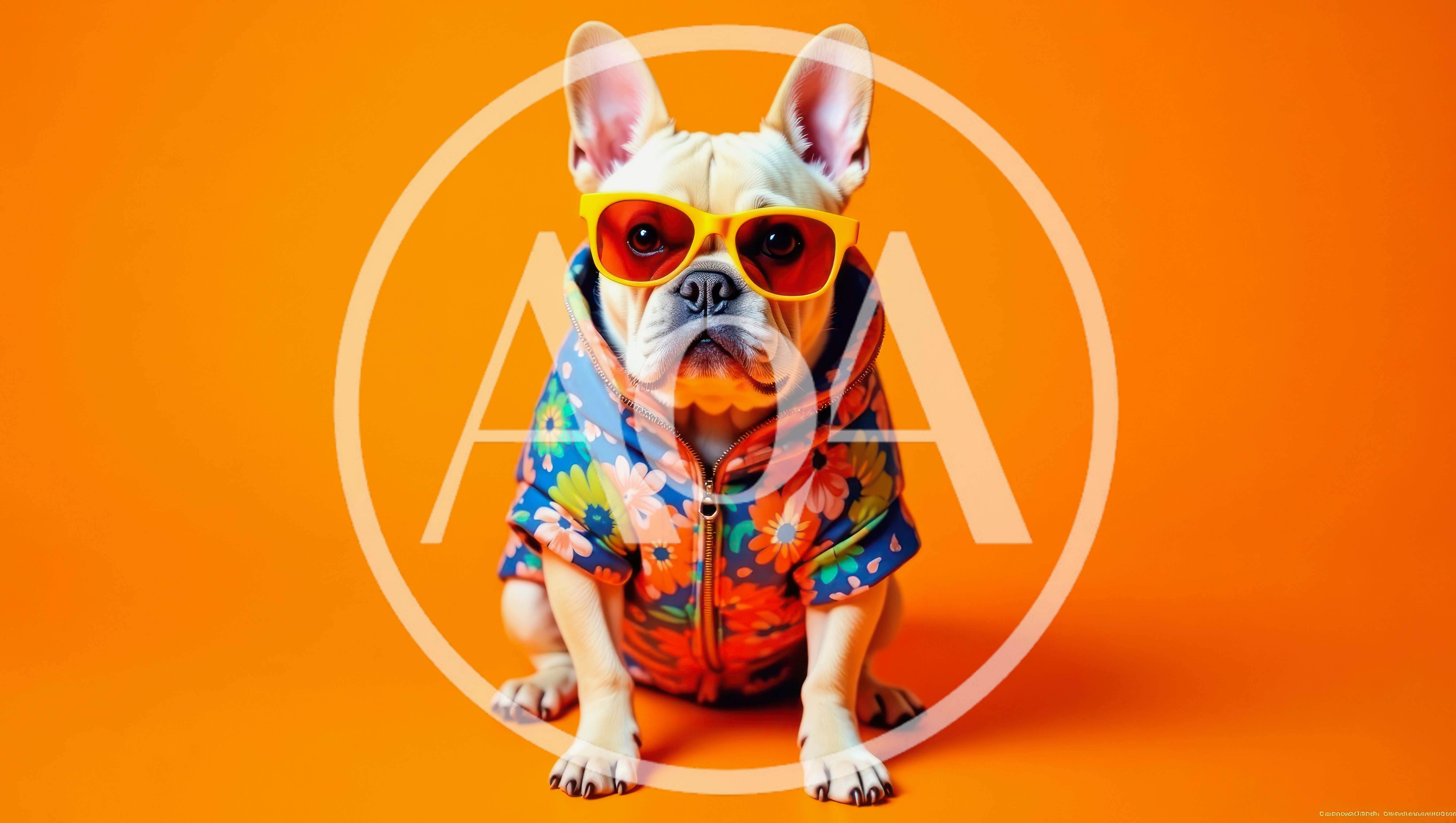 French Bulldog Wearing Floral Hoodie And Sunglasses