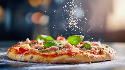 Freshly Baked Pizza With Sprinkled Seasoning