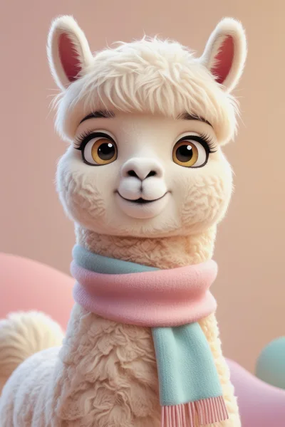 Cute Cartoon Llama Wearing A Pastel Scarf