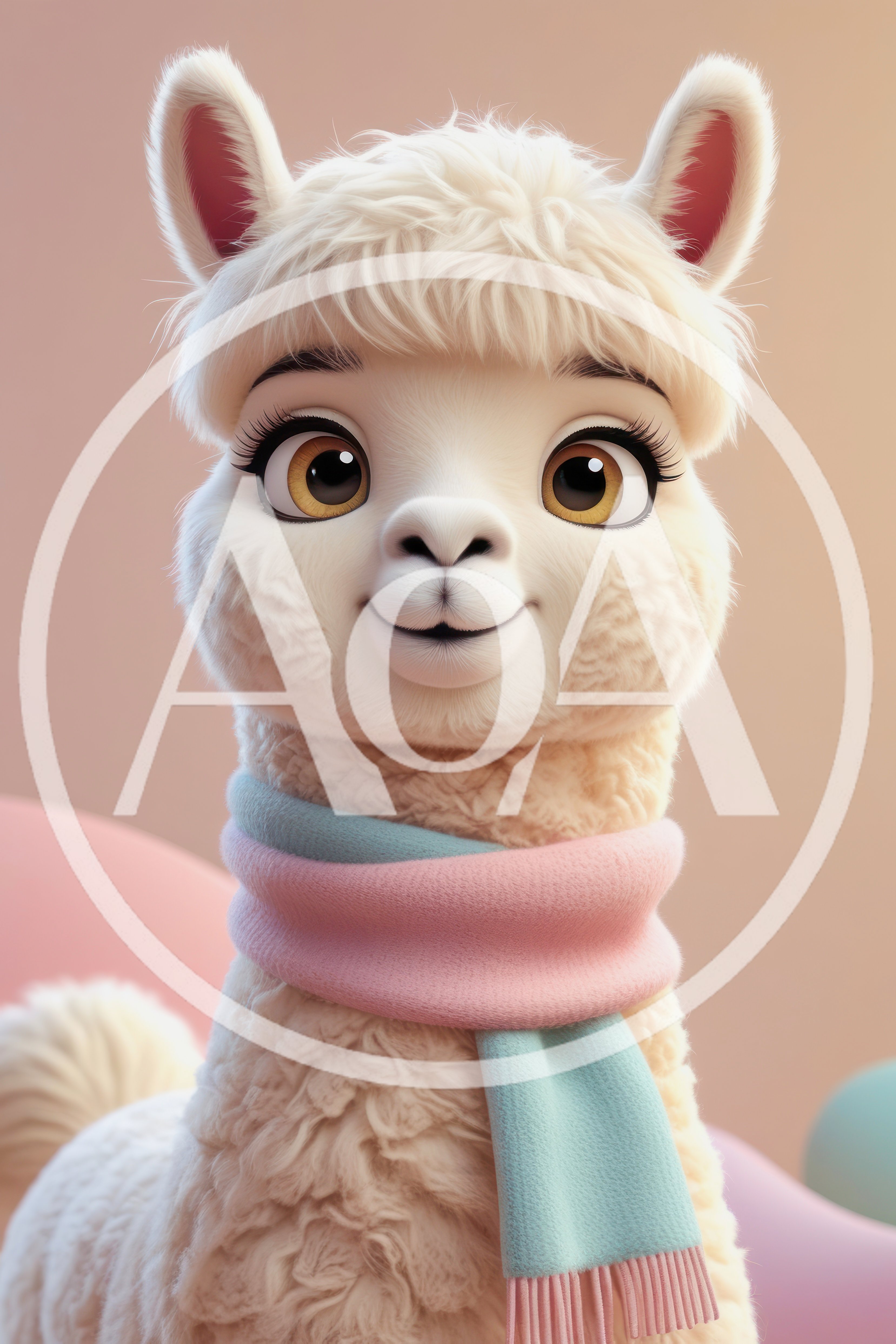 Cute Cartoon Llama Wearing A Pastel Scarf
