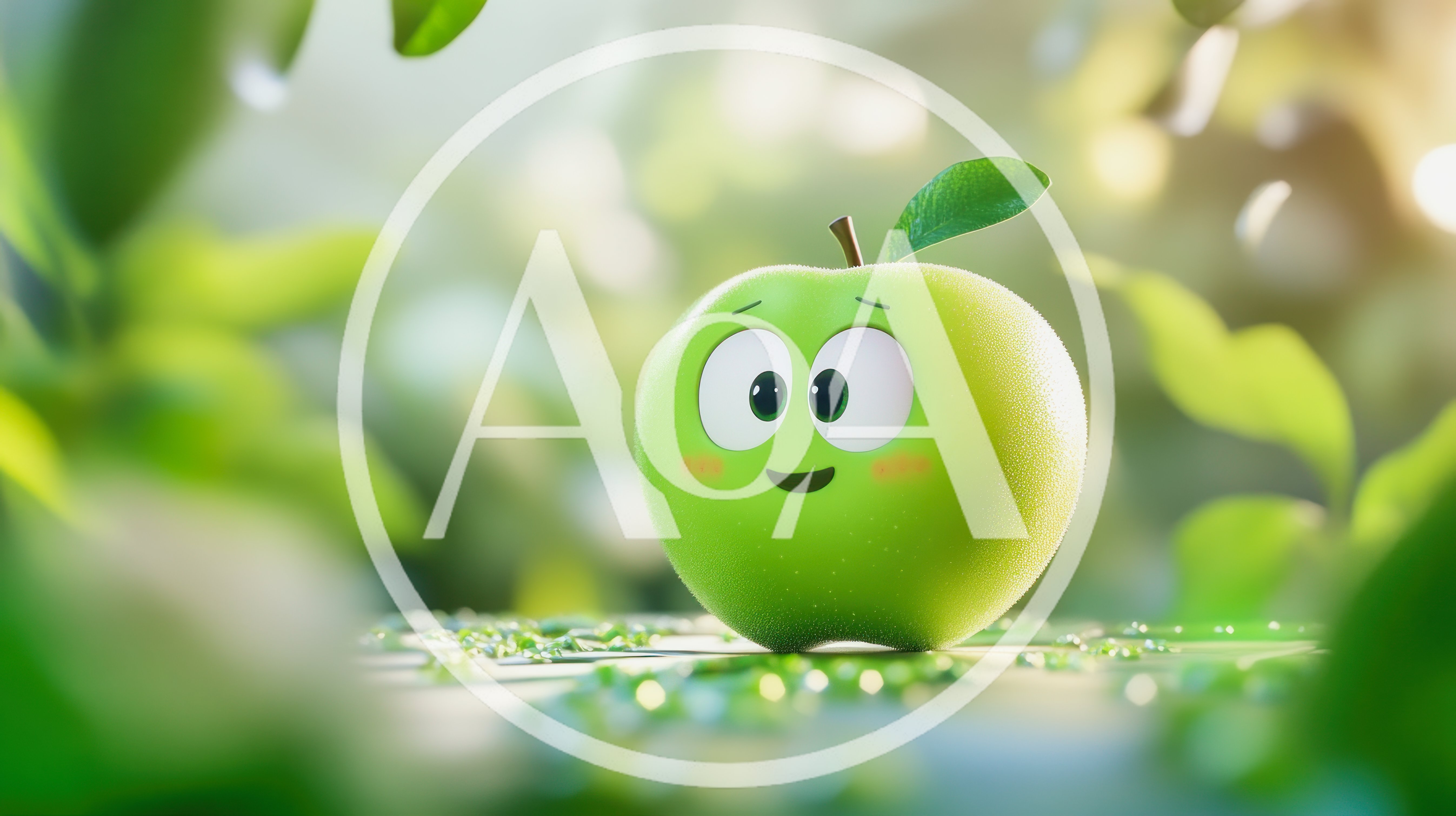 Cute Cartoon Green Apple Character In Nature