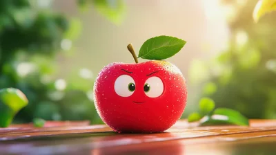 Cute Cartoon Red Apple Character With Expressive Eyes