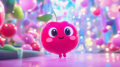 Cute Animated Pink Fruit Character Walking