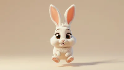 Cute 3D Animated White Bunny Floating