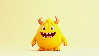 3D Render Of A Cute Yellow Furry Monster