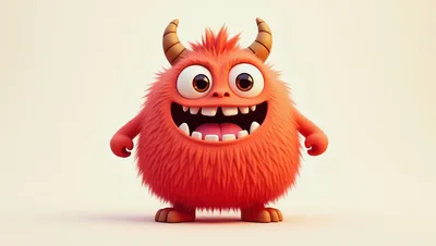 Cute Red Furry Monster Character
