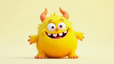 Cute Yellow Furry Monster Character With Horns