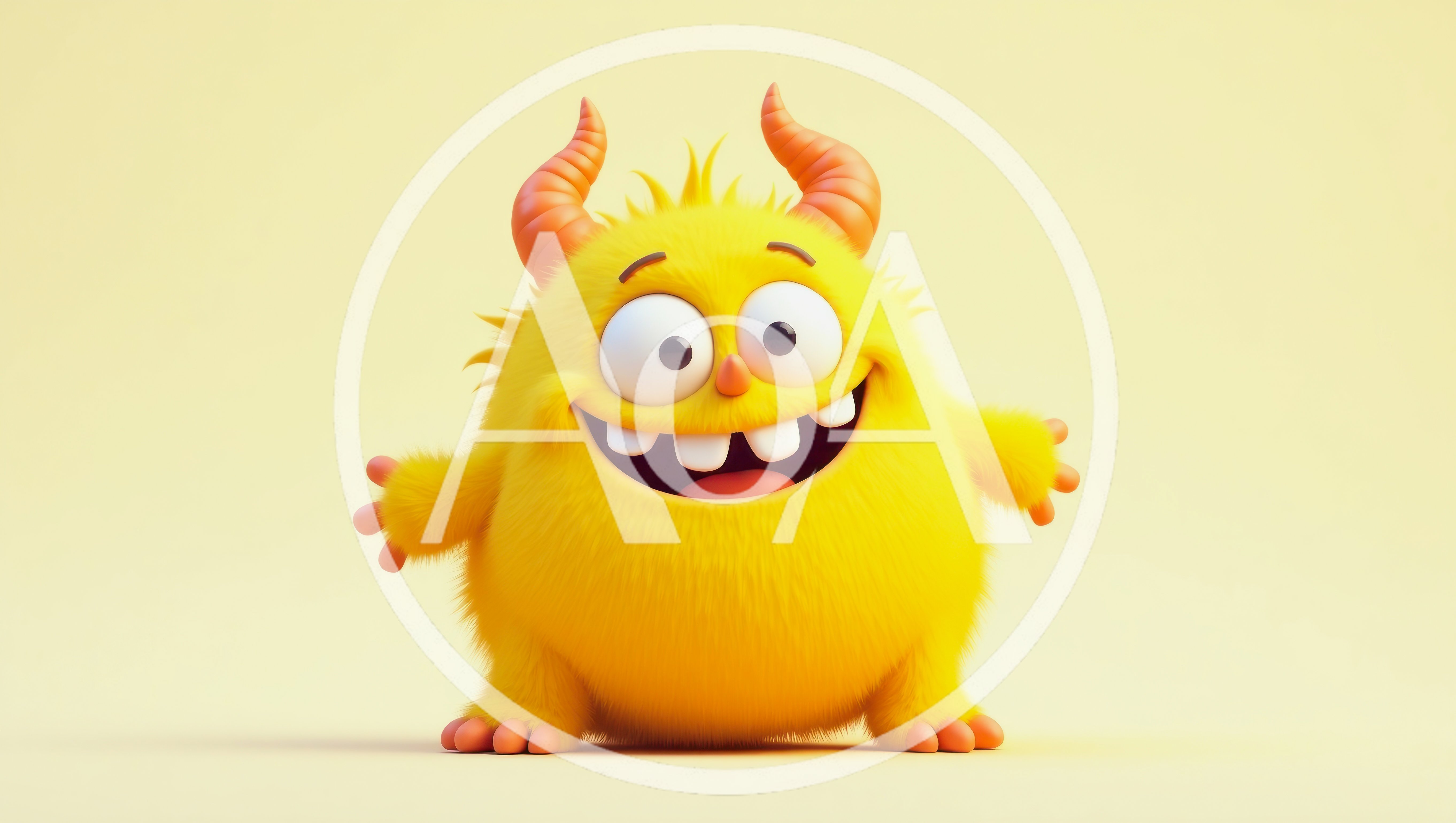 Cute Yellow Furry Monster Character With Horns
