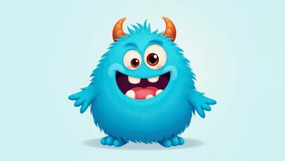 Cute Blue Furry Monster Character Illustration