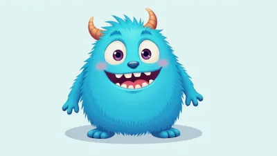 Cute Blue Furry Monster Character Illustration