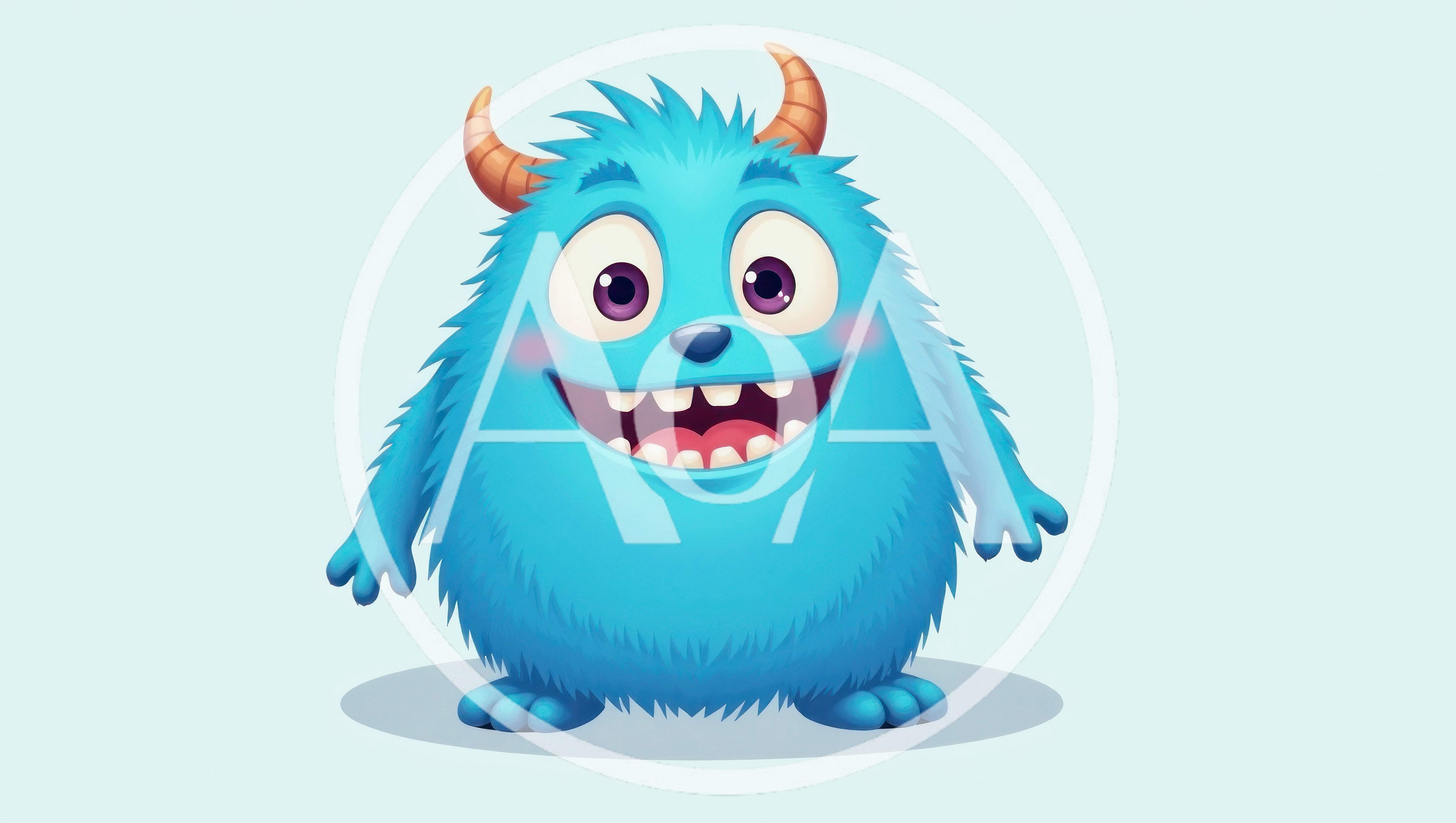 Cute Blue Furry Monster Character Illustration