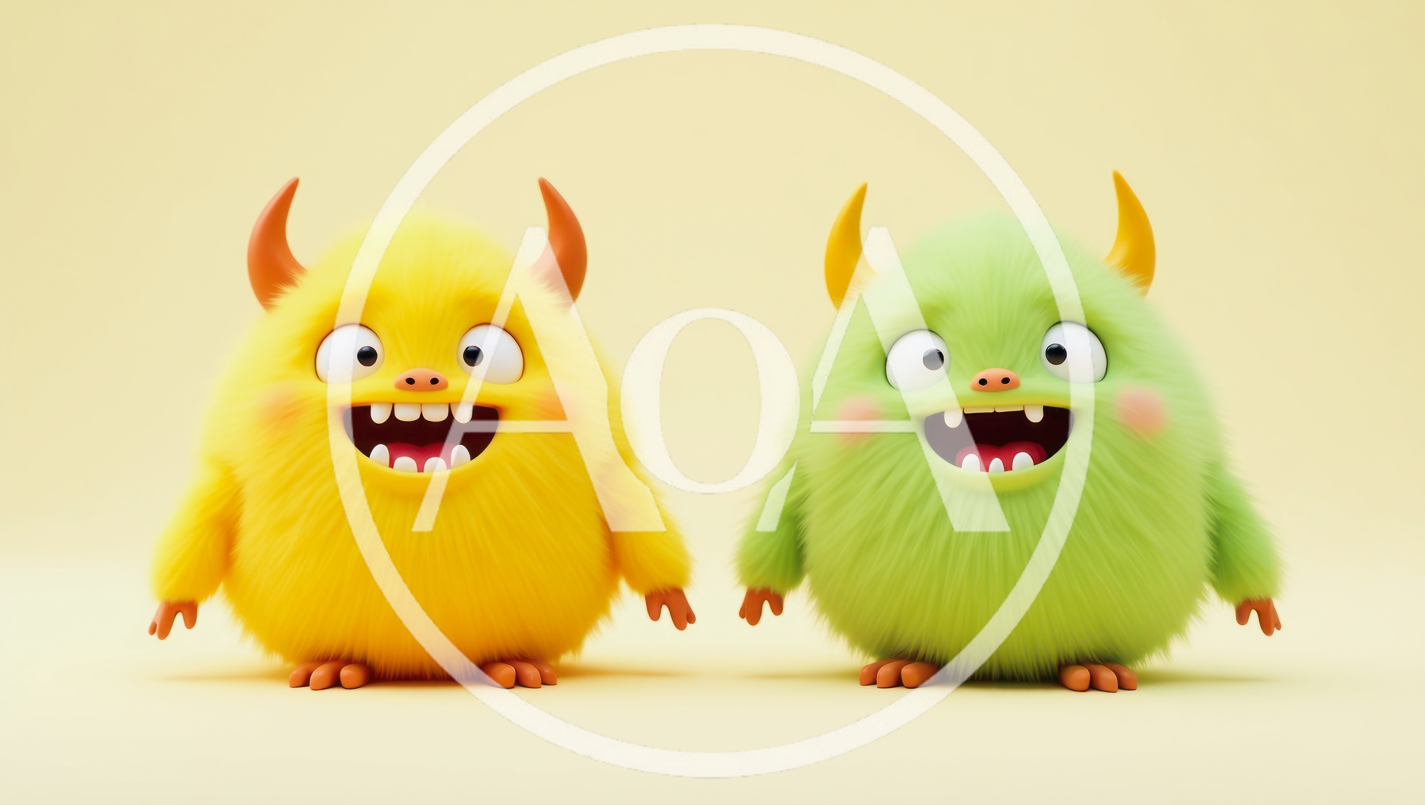 Two Cute Fluffy Monsters Standing Side By Side