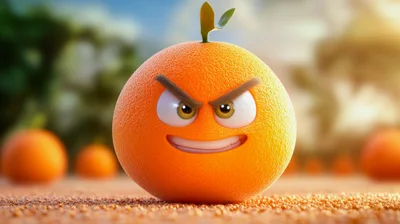 Angry Cartoon Orange Character With Grumpy Facial Expression