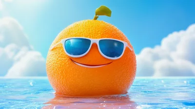 Cute Orange Character Wearing Sunglasses Floating In Ocean