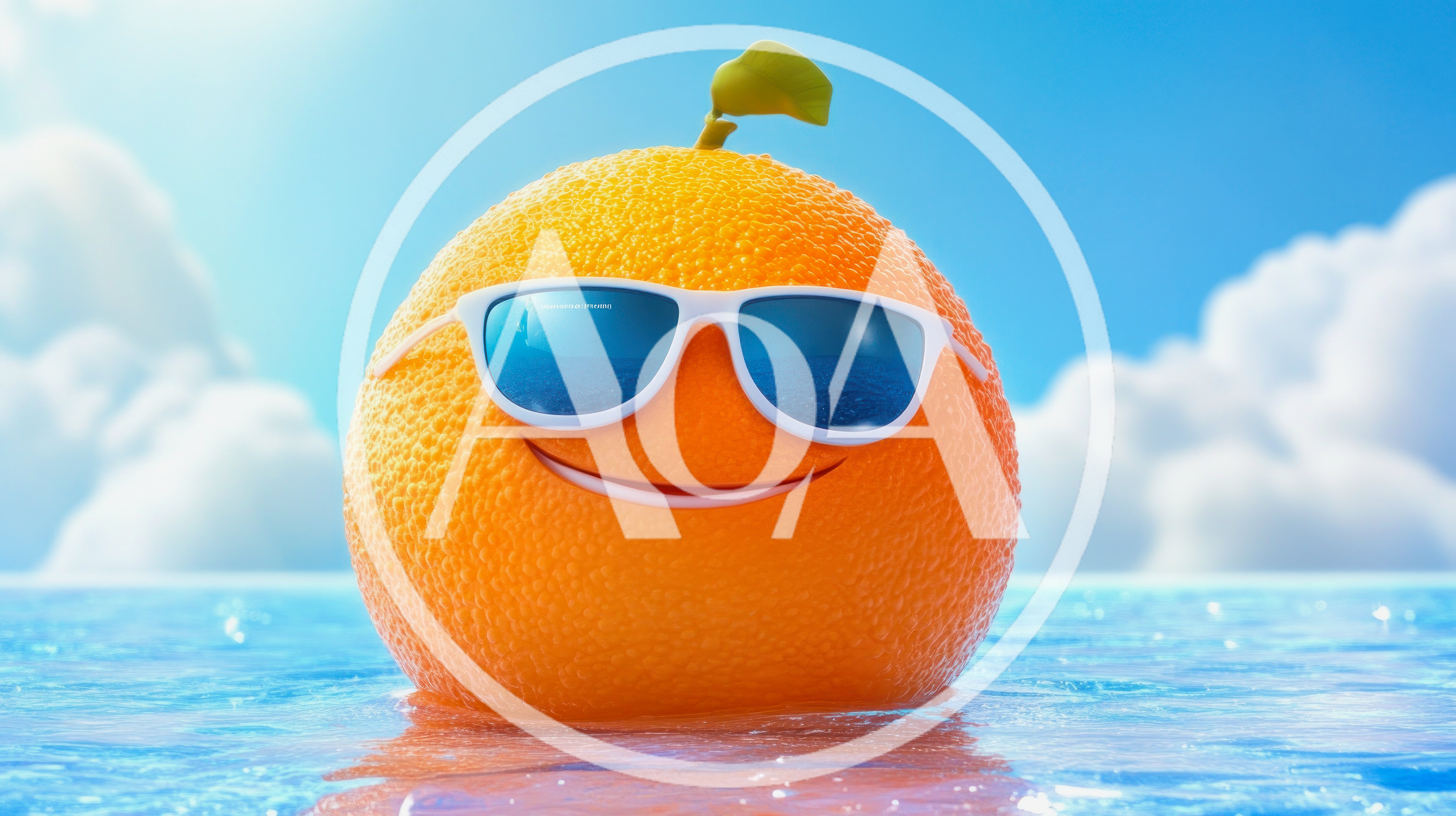 Cute Orange Character Wearing Sunglasses Floating In Ocean