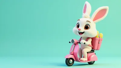 Cute Easter Bunny Riding A Pink Scooter