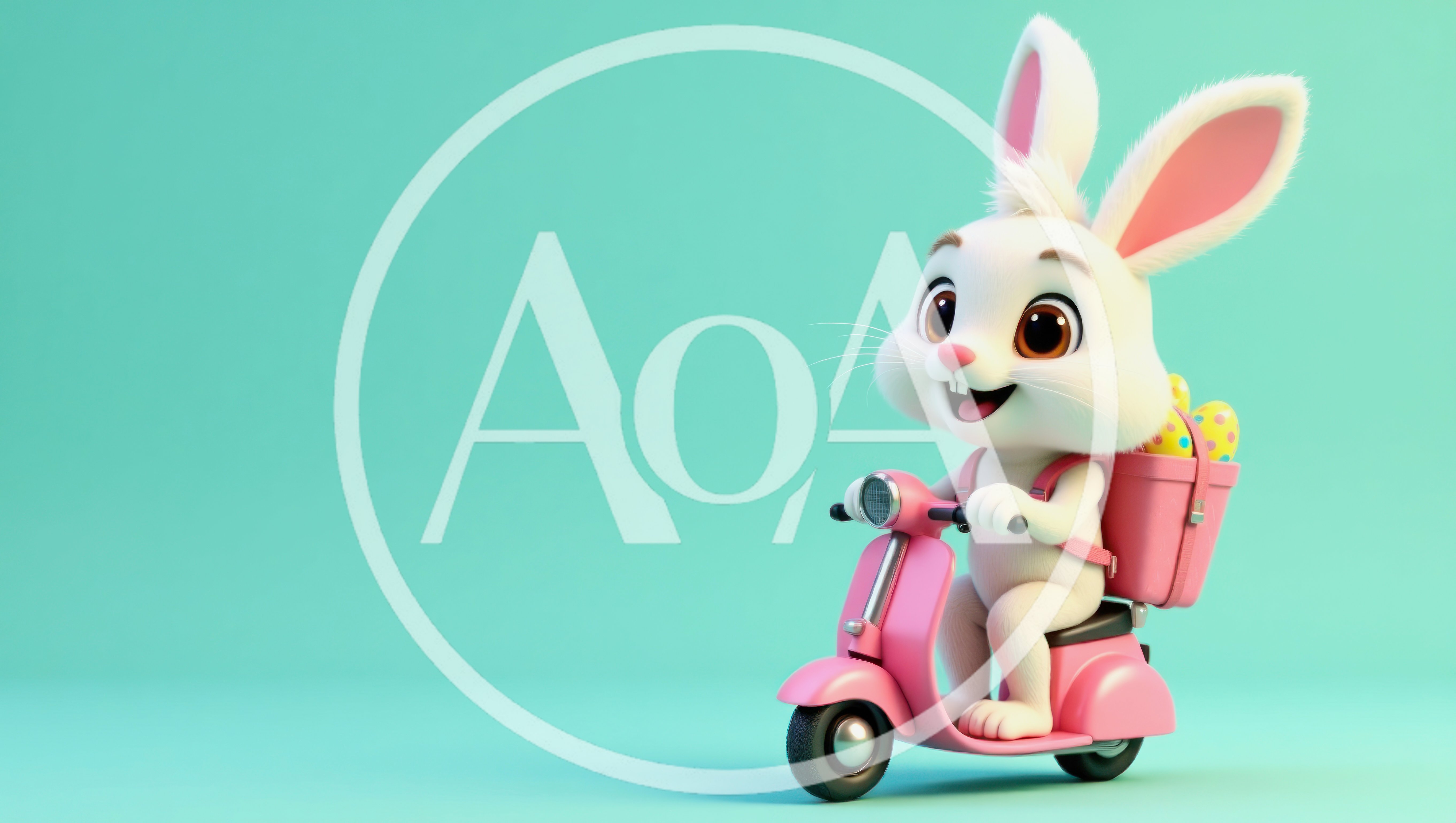 Cute Easter Bunny Riding A Pink Scooter