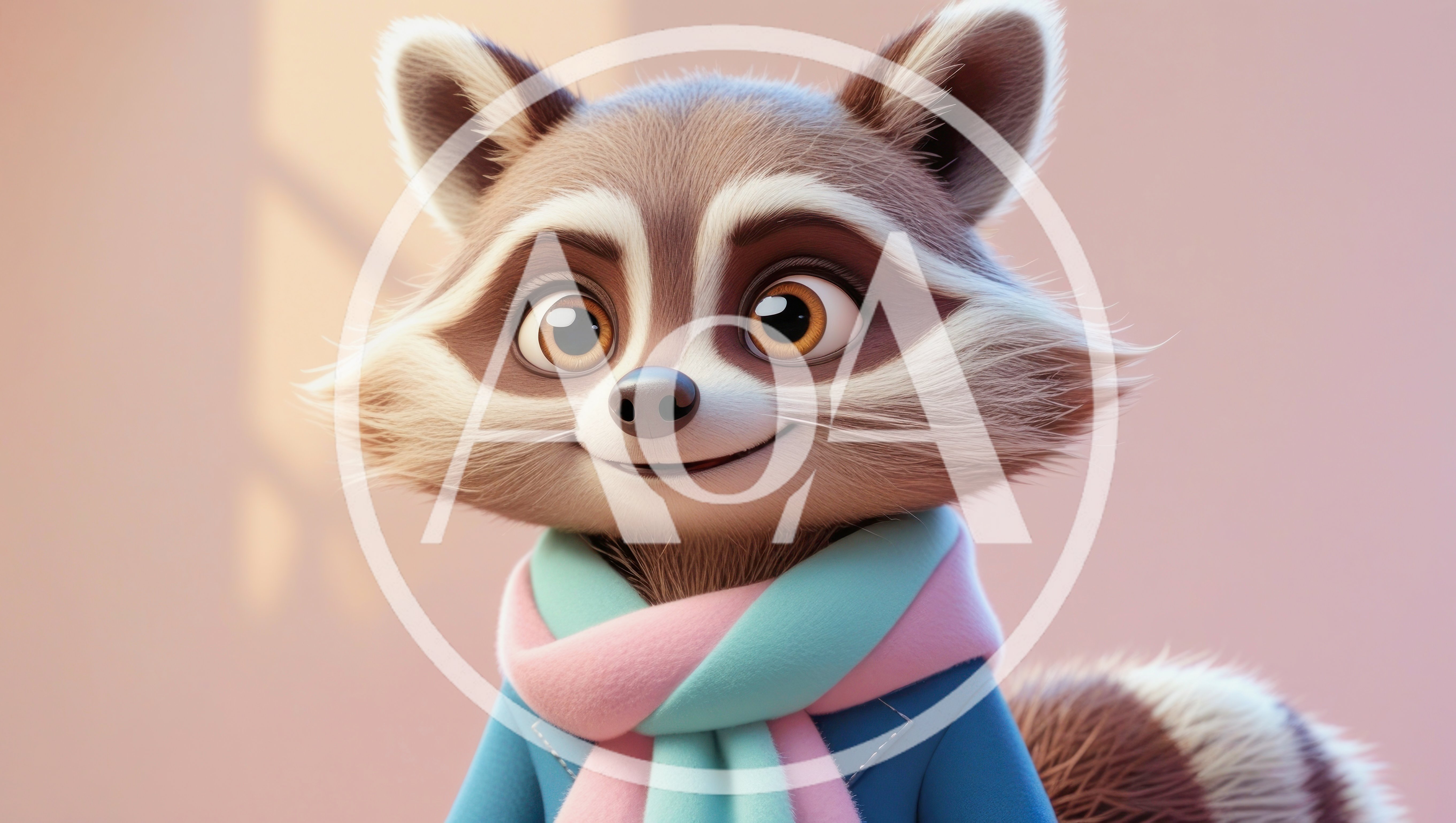 Cute Cartoon Raccoon Wearing A Scarf And Jacket