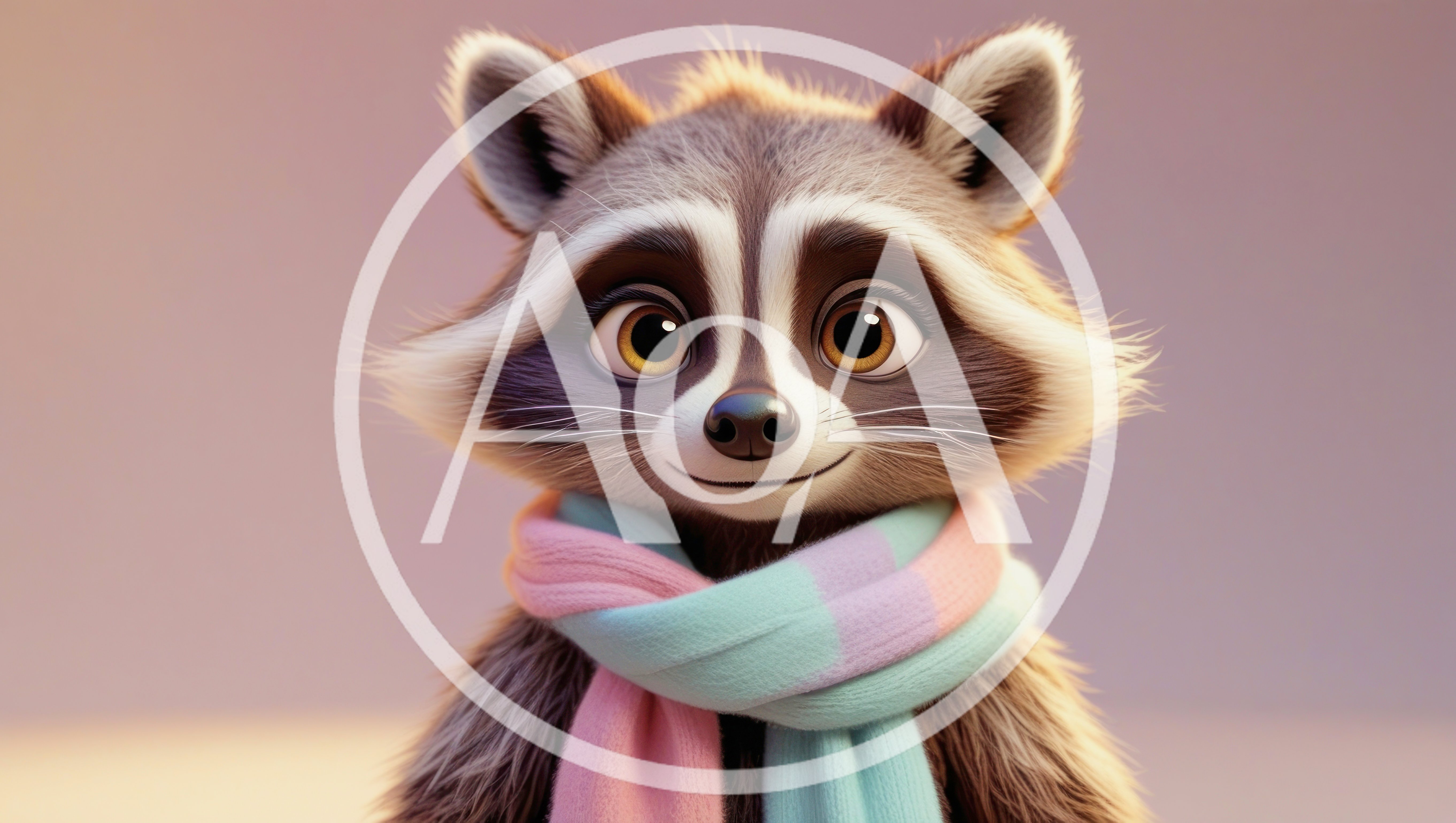 Cute Cartoon Raccoon Wearing A Pastel Scarf