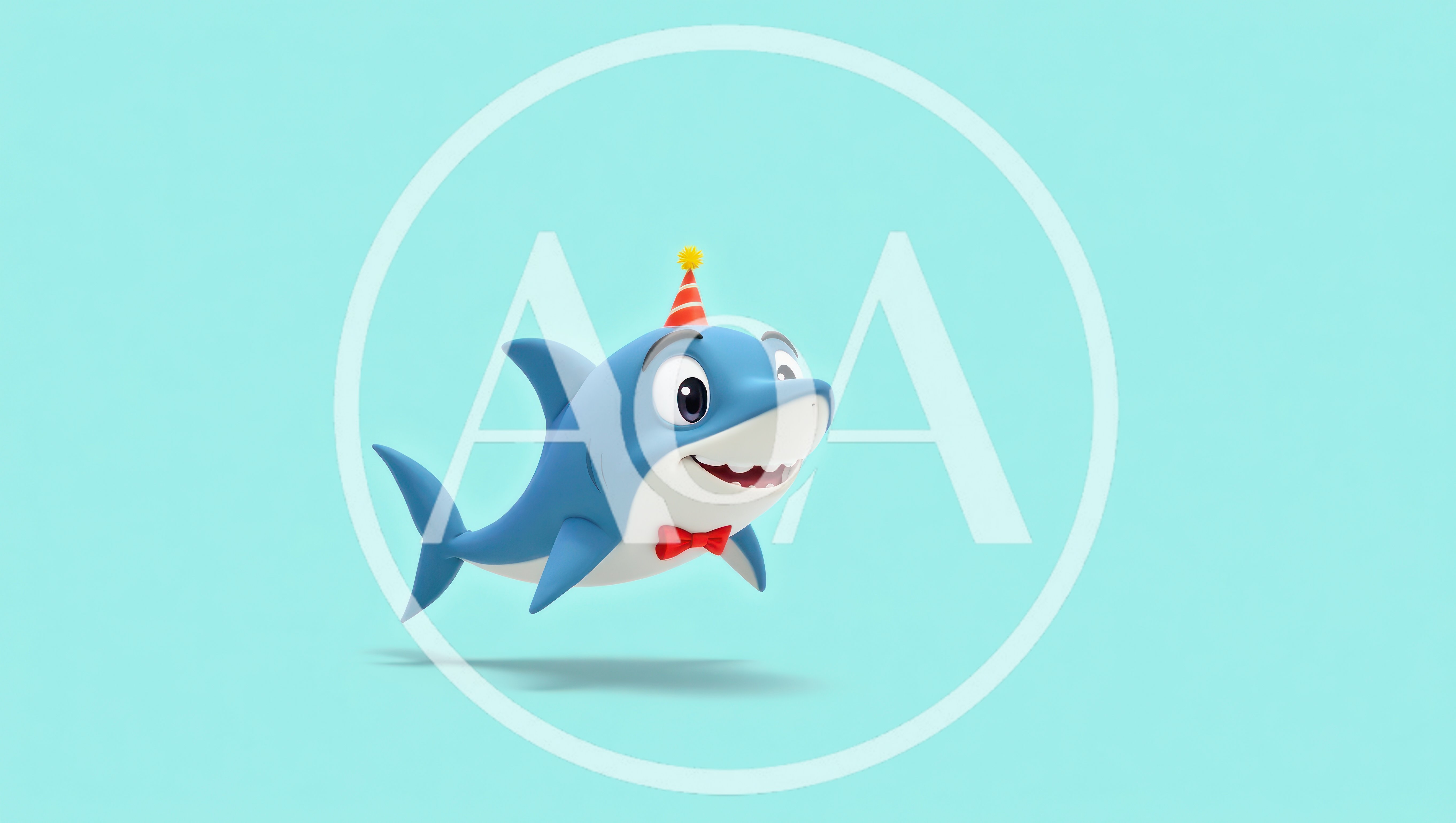 3D Cartoon Shark Wearing A Party Hat And Bowtie