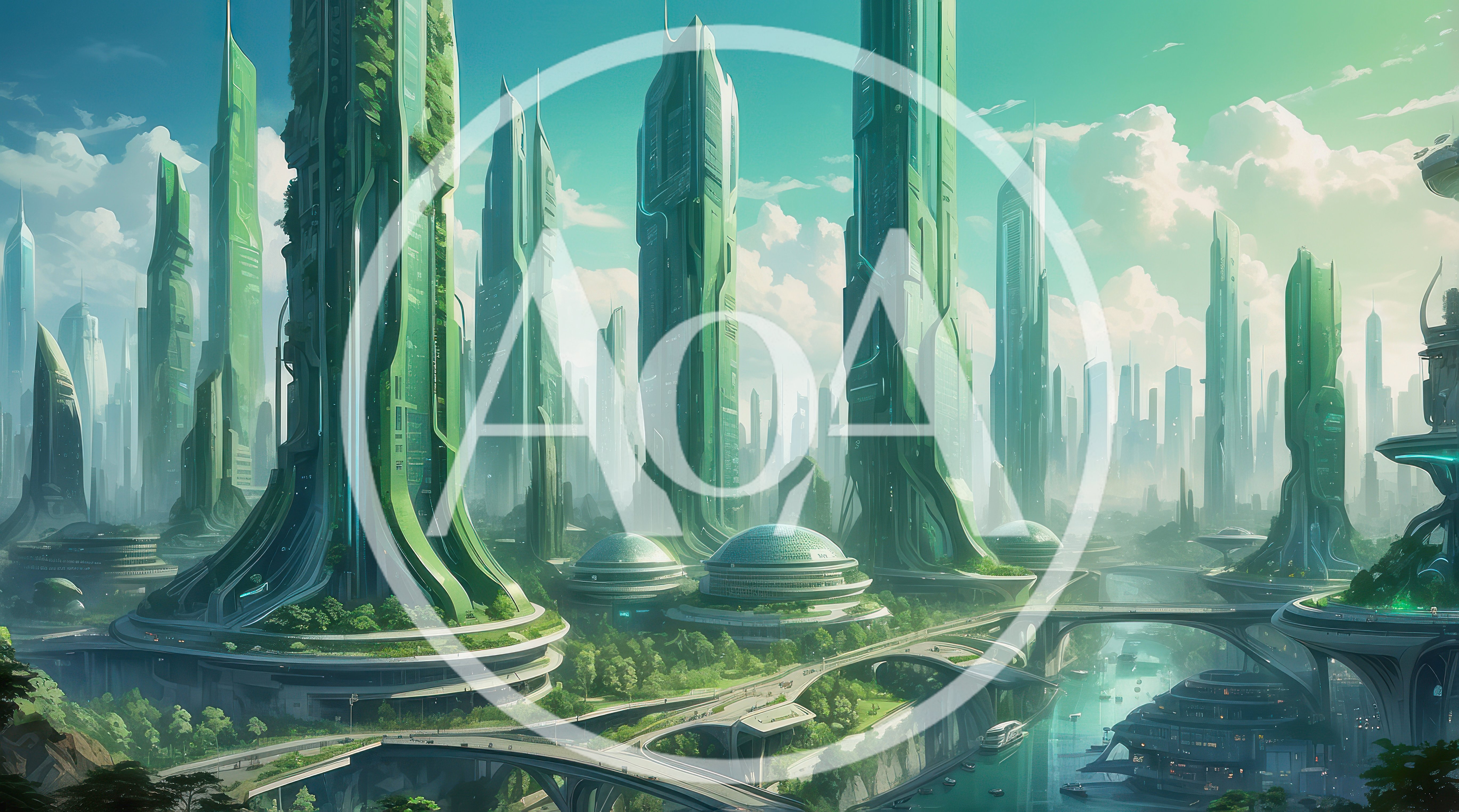 Futuristic Green Eco City With Tall Skyscrapers