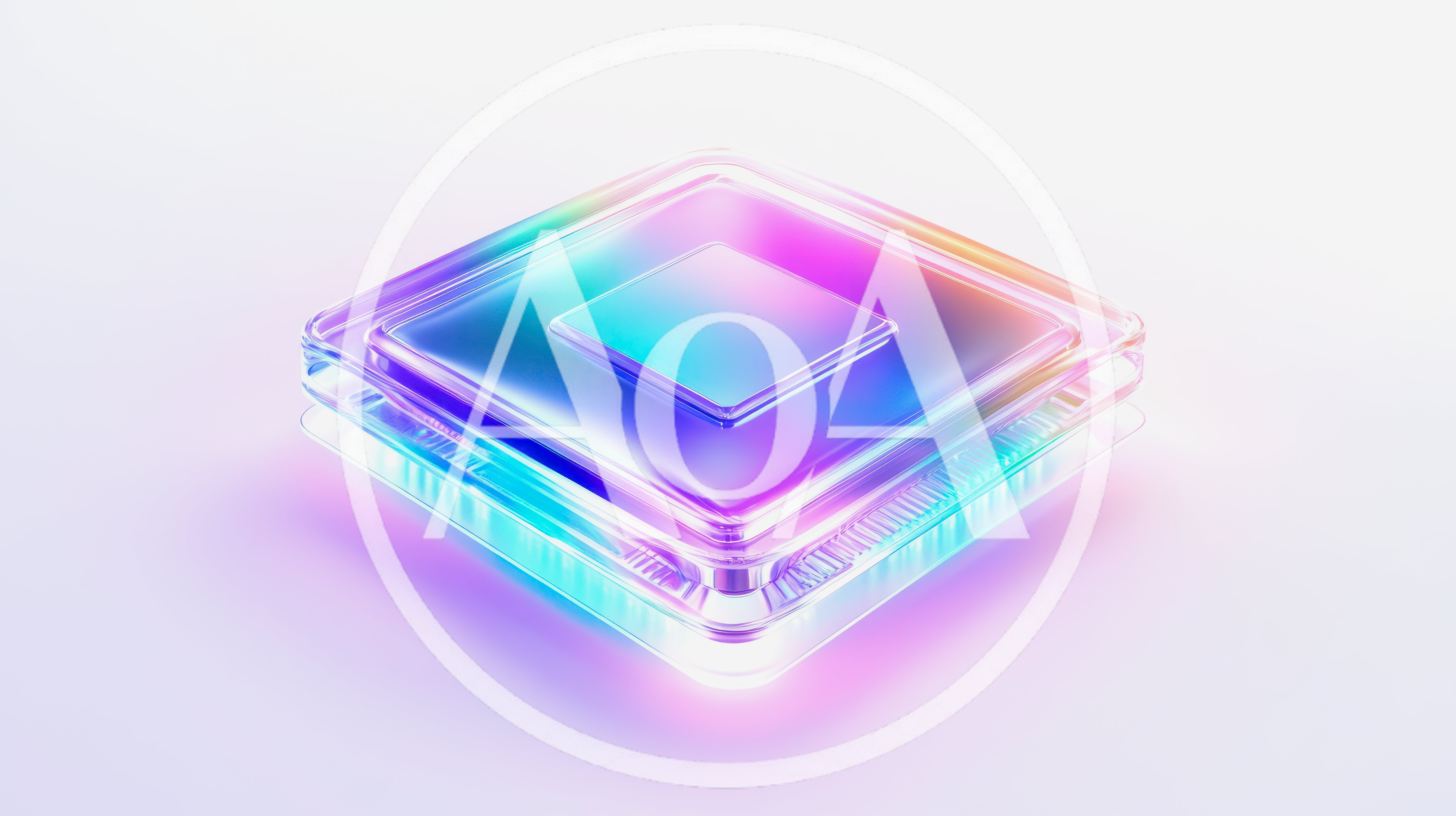 Abstract Iridescent Glass Square Shape 3D Render
