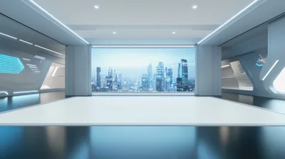 Futuristic Virtual Studio Background With Cityscape View