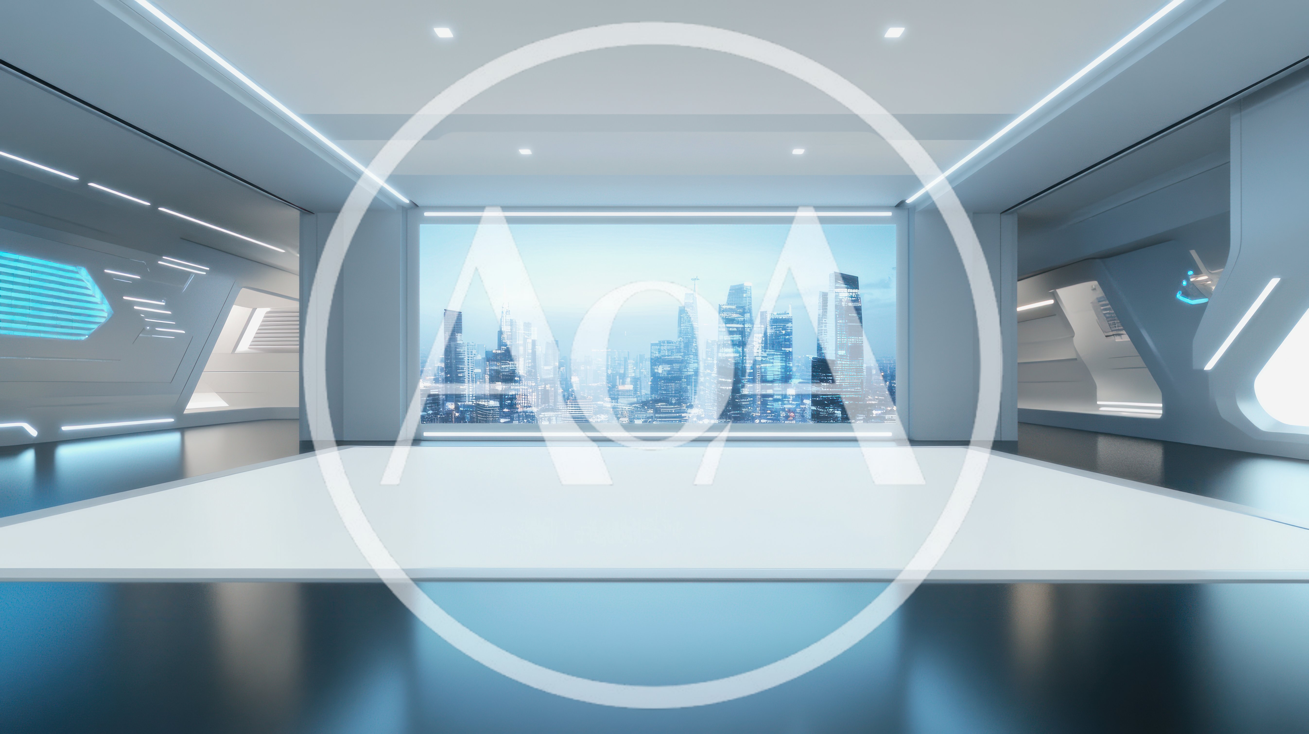 Futuristic Virtual Studio Background With Cityscape View