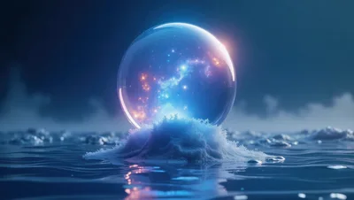 Glowing Crystal Sphere Floating Above Dark Water