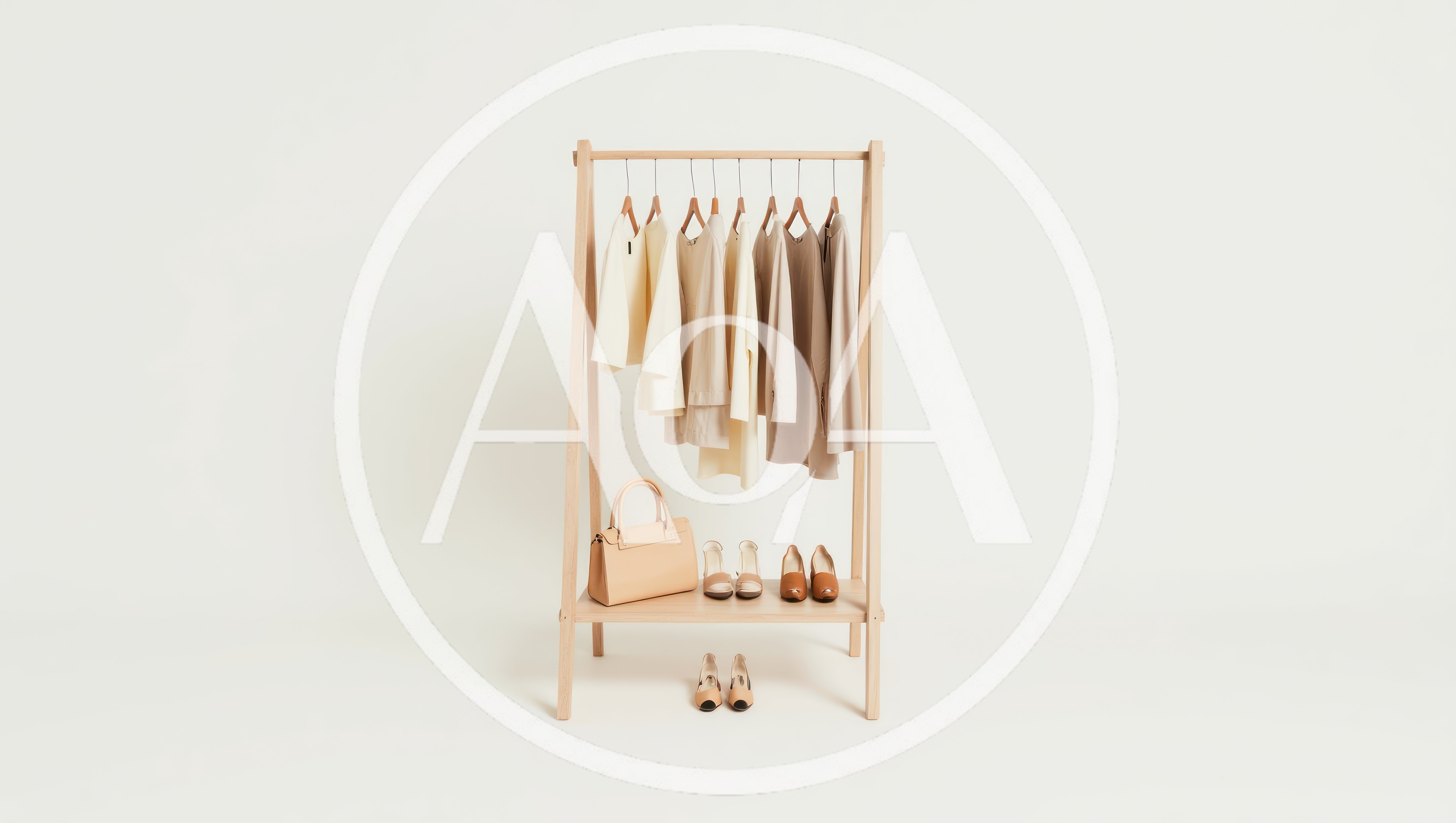 Minimalist Clothing Rack With Neutral Toned Apparel And Accessories