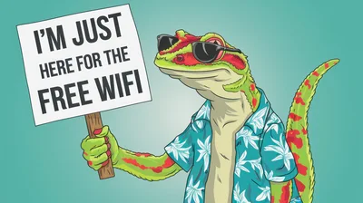 Cartoon Gecko Holding A Free Wifi Sign