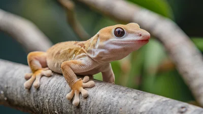 Crested Gecko Perched On A Tree Branch