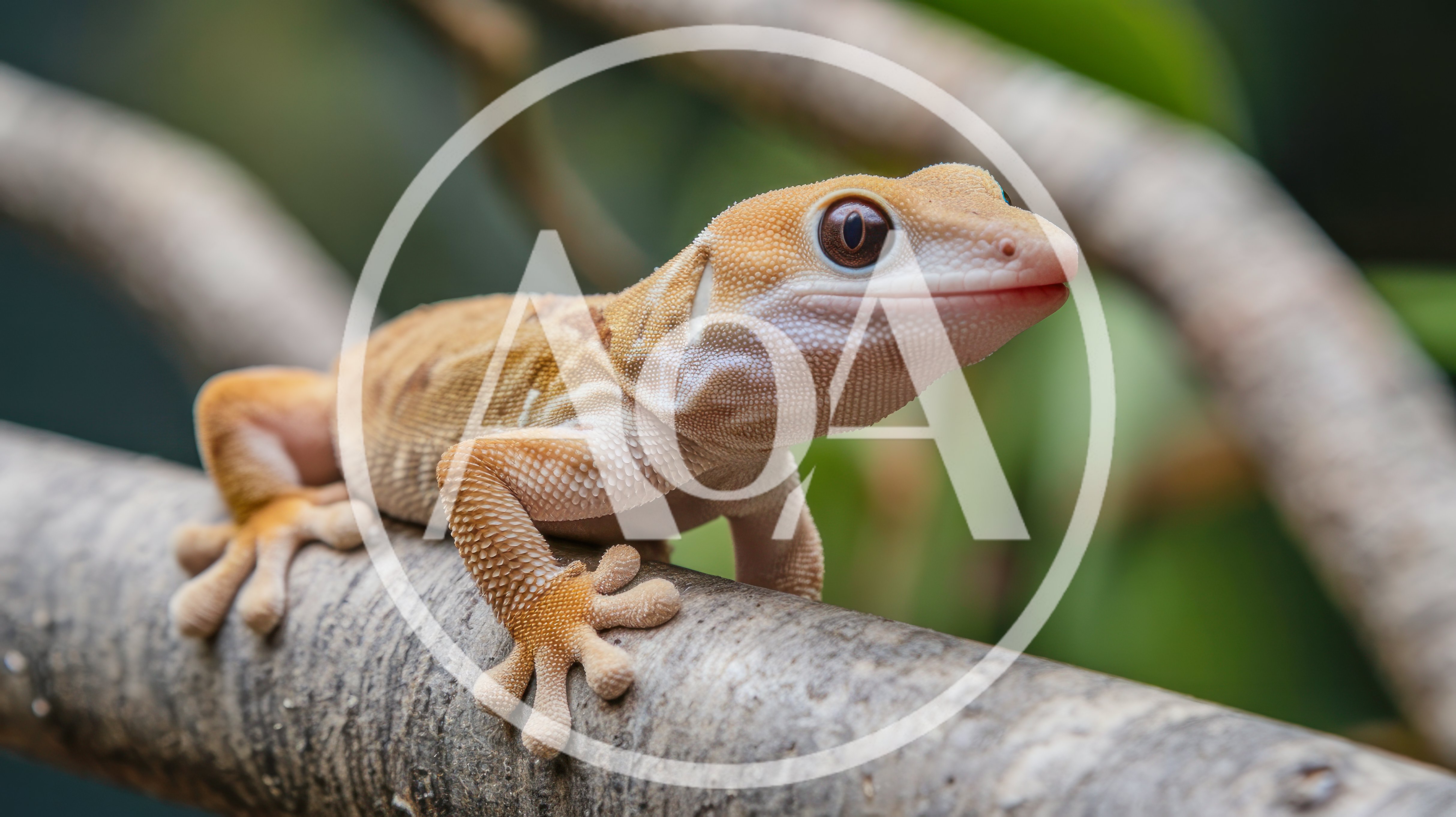 Crested Gecko Perched On A Tree Branch