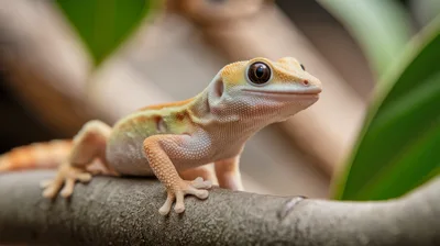 Close Up Of A Gecko Resting On A Tree Branch