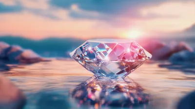 Brilliant Cut Diamond Resting On Water Surface