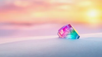 Multicolor Crystal Gemstone Resting On Snowy Landscape
