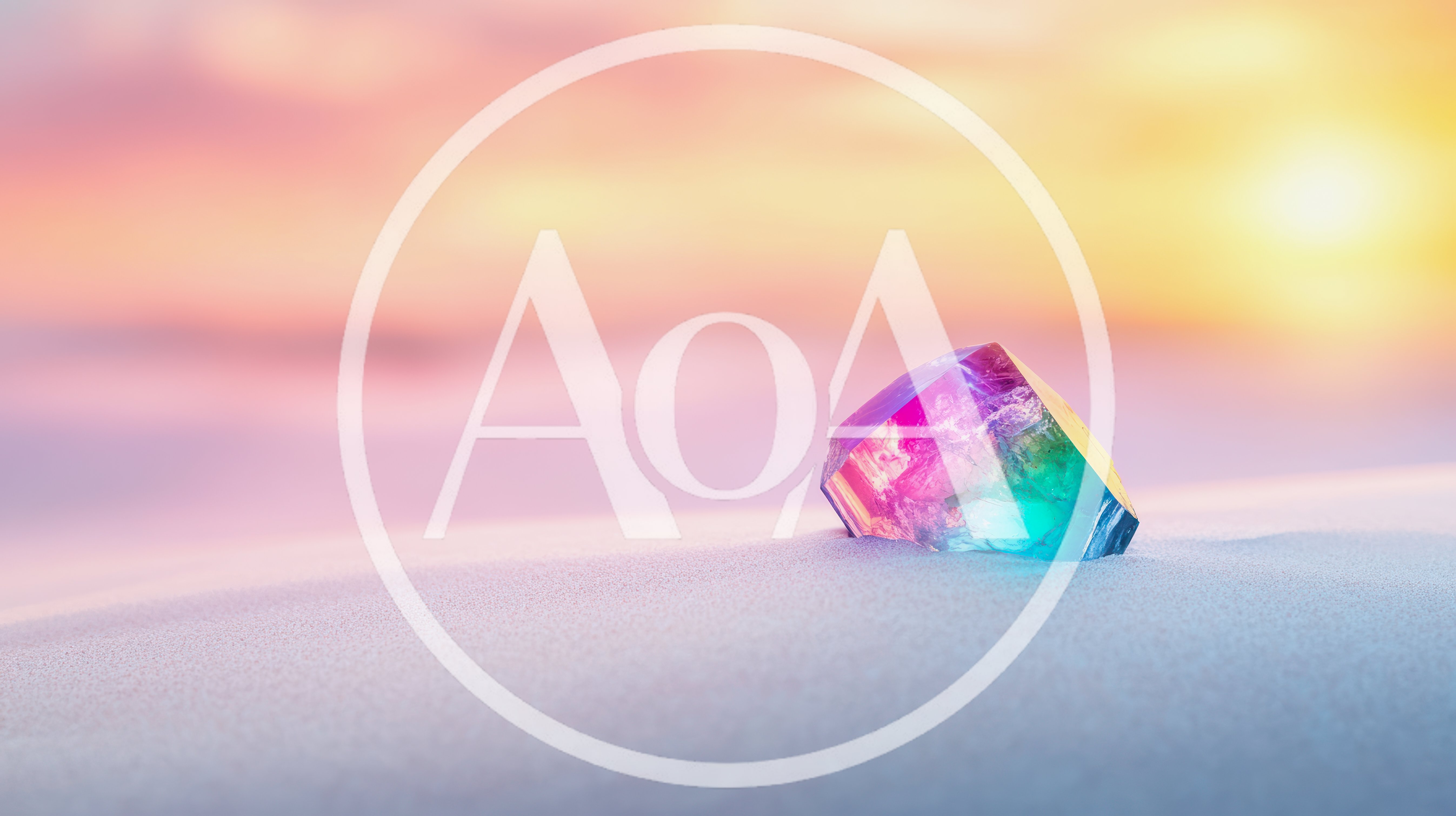 Multicolor Crystal Gemstone Resting On Snowy Landscape