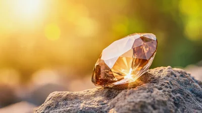 Brown Diamond Resting On A Rough Stone Surface