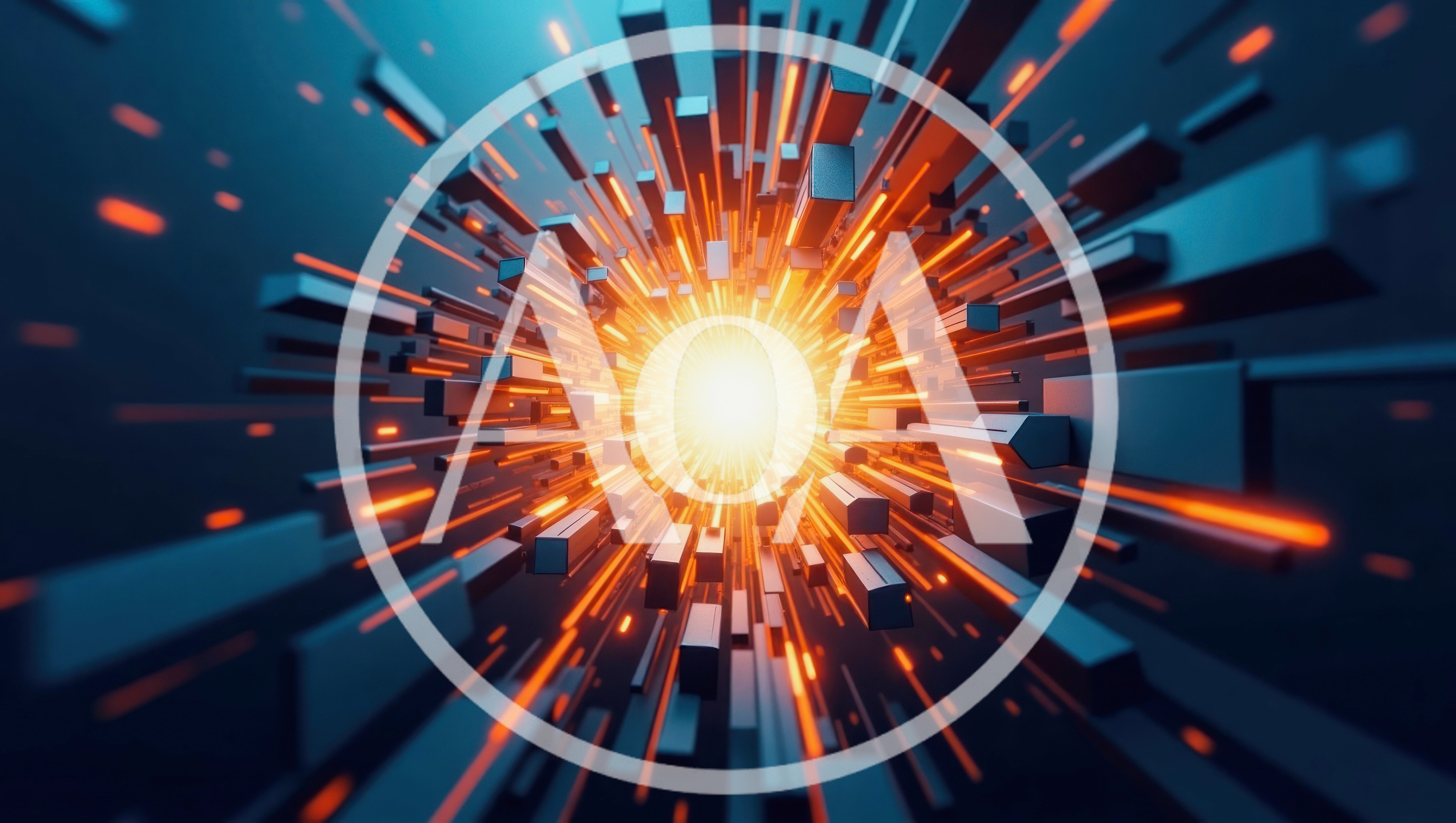 Abstract Digital Tunnel With Glowing Orange Light Beams