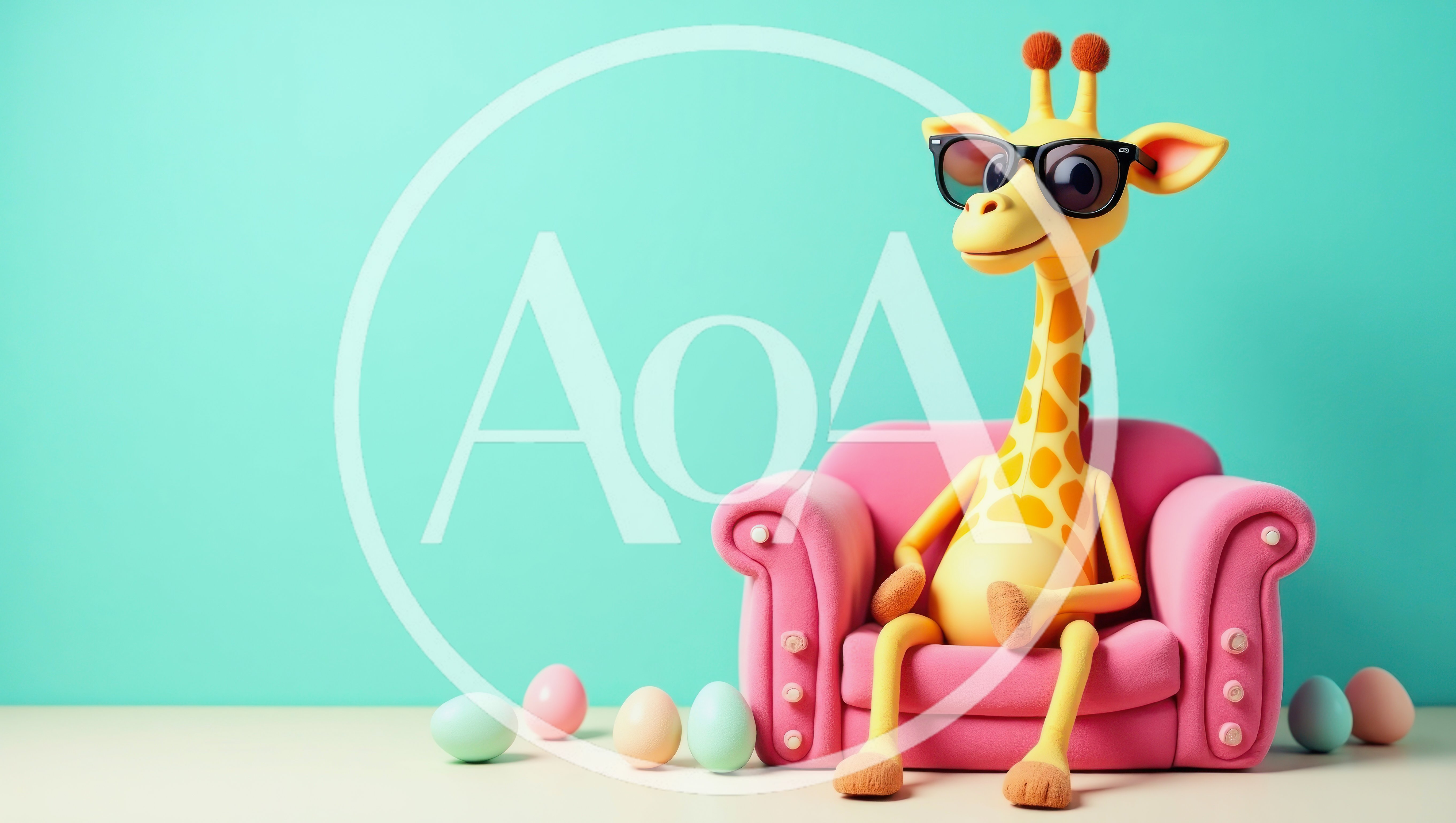 Cute Cartoon Giraffe Sitting In A Pink Armchair