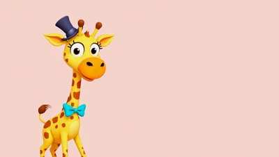 3D Cartoon Giraffe Wearing Top Hat and Bow Tie