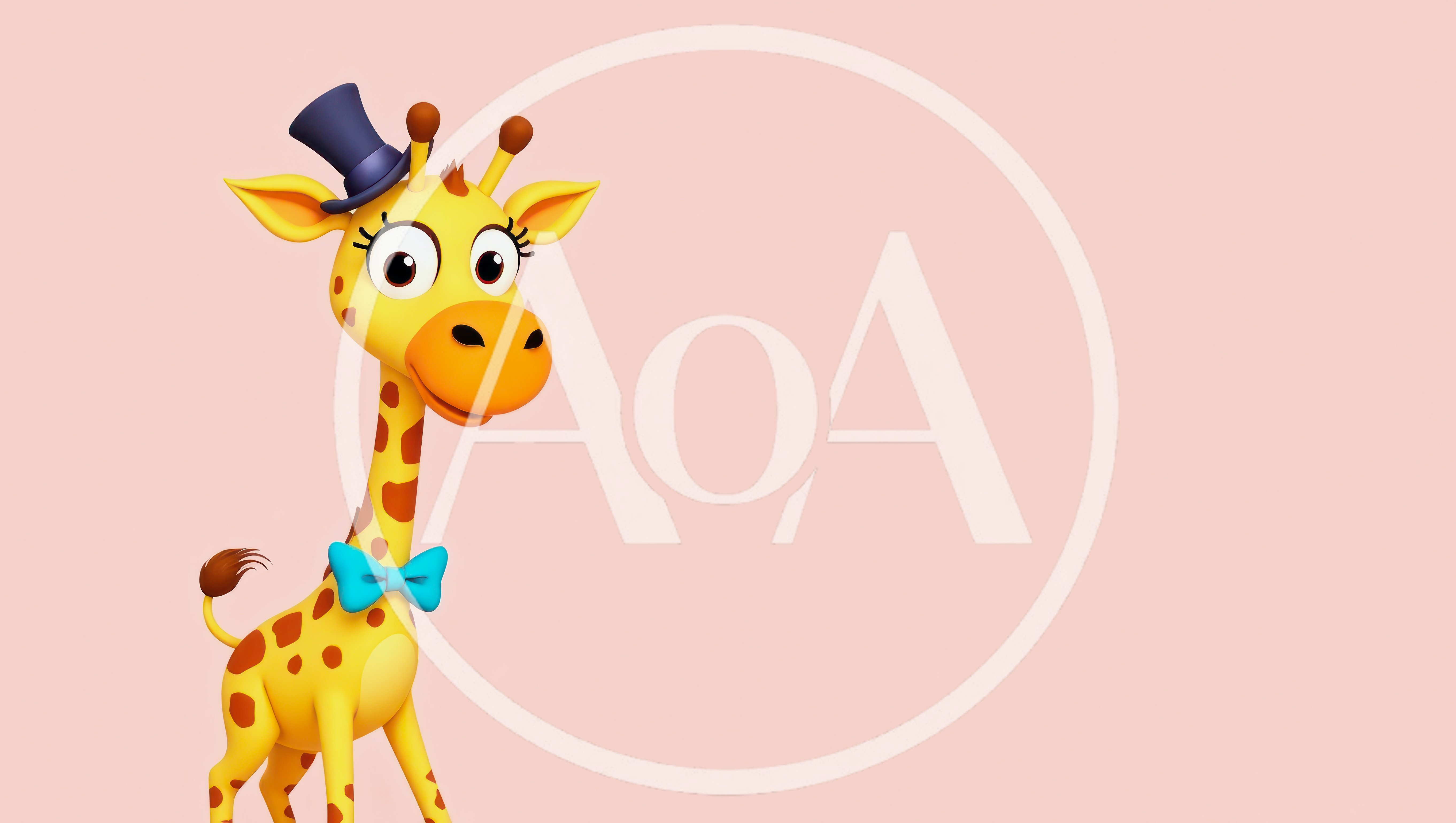 3D Cartoon Giraffe Wearing Top Hat and Bow Tie