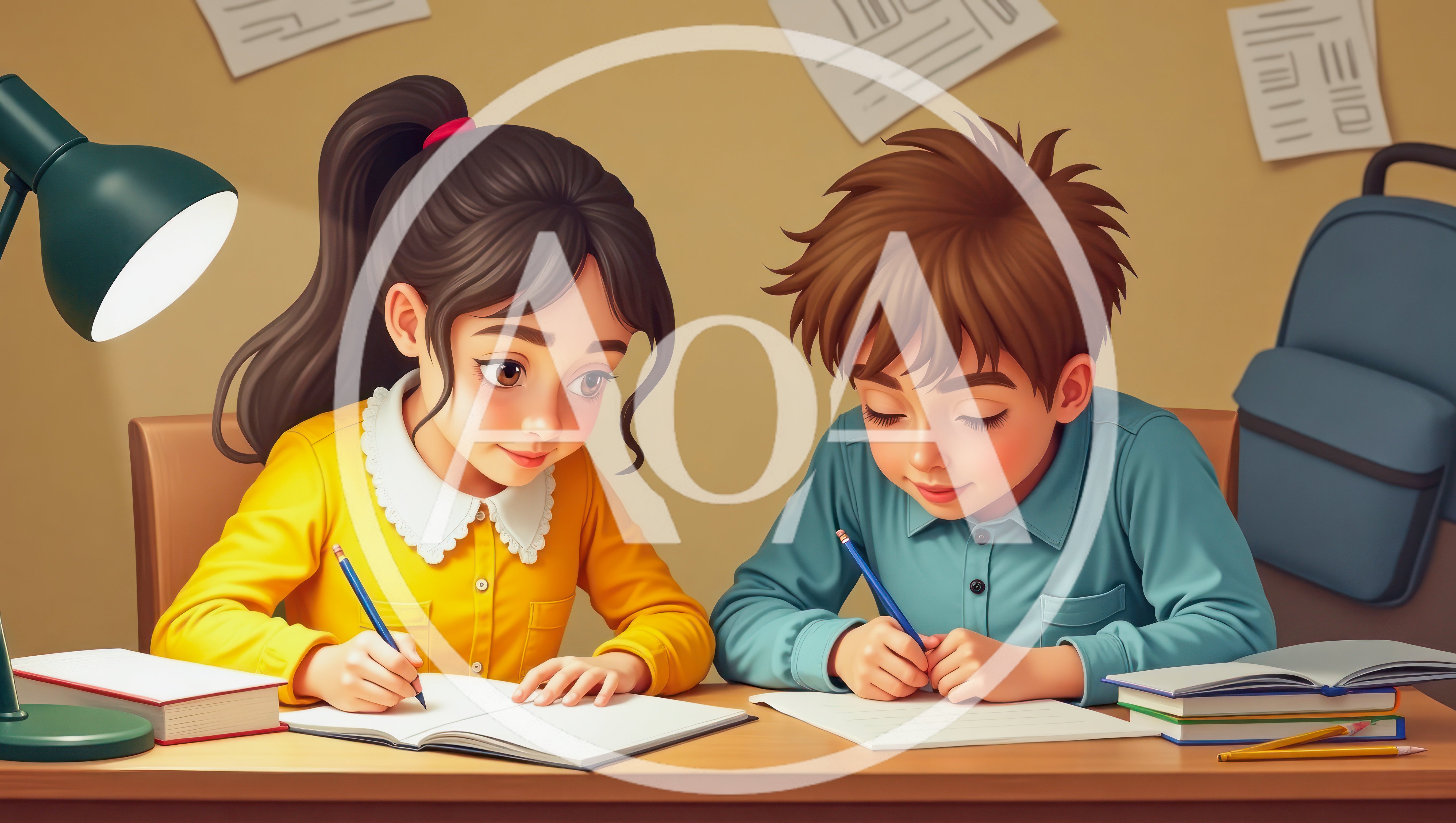 Young Students Studying Together at a Desk