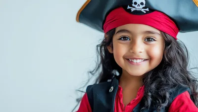 Smiling Young Girl Wearing A Pirate Costume