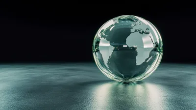 Glass Globe Resting On A Reflective Dark Surface