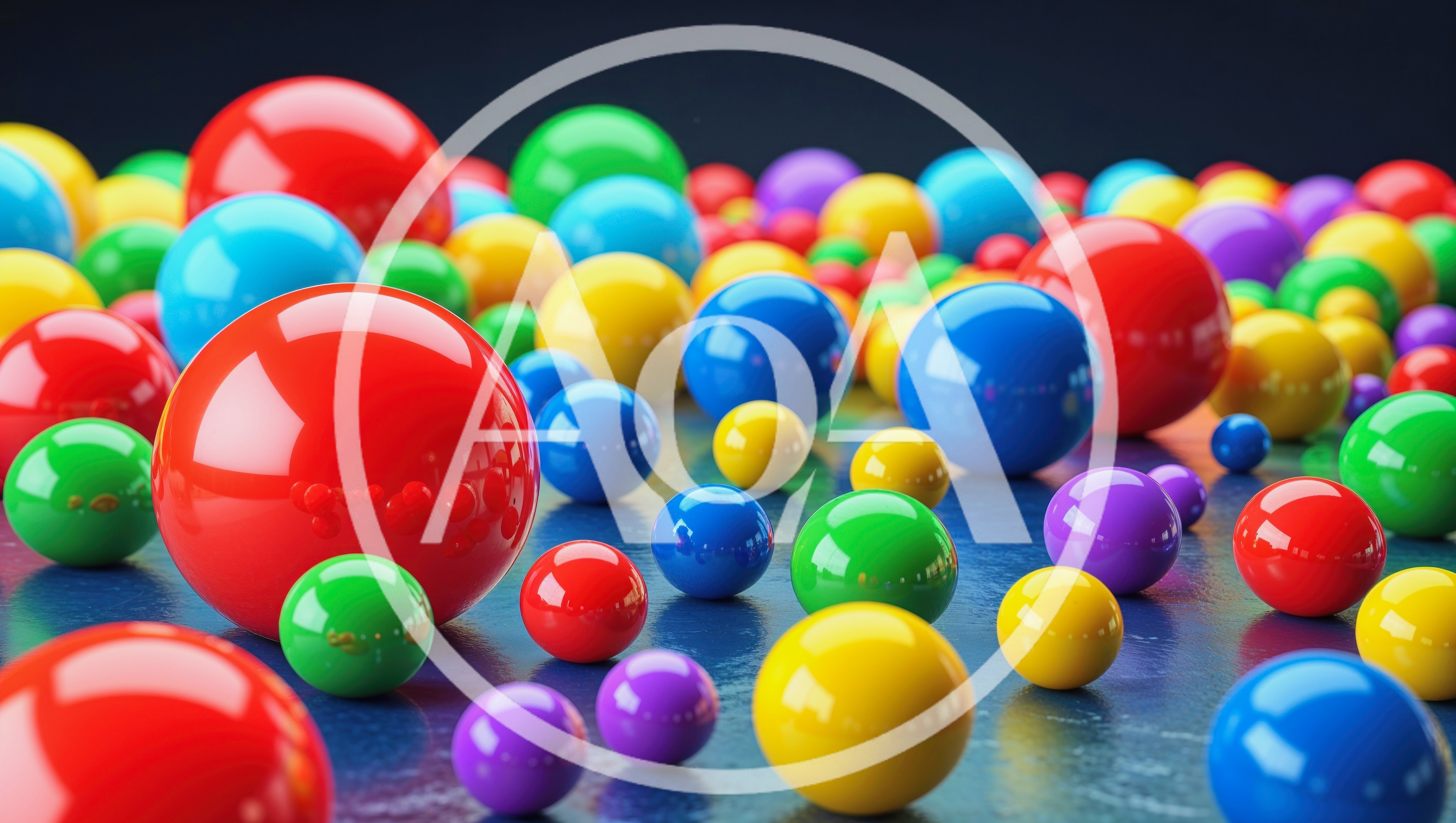 Colorful Glossy Spheres Scattered On A Reflective Surface